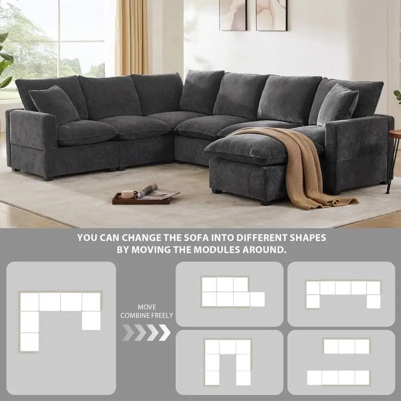 CN Sichuan Sofa UShape 7Seat Chenille Modular Sectional