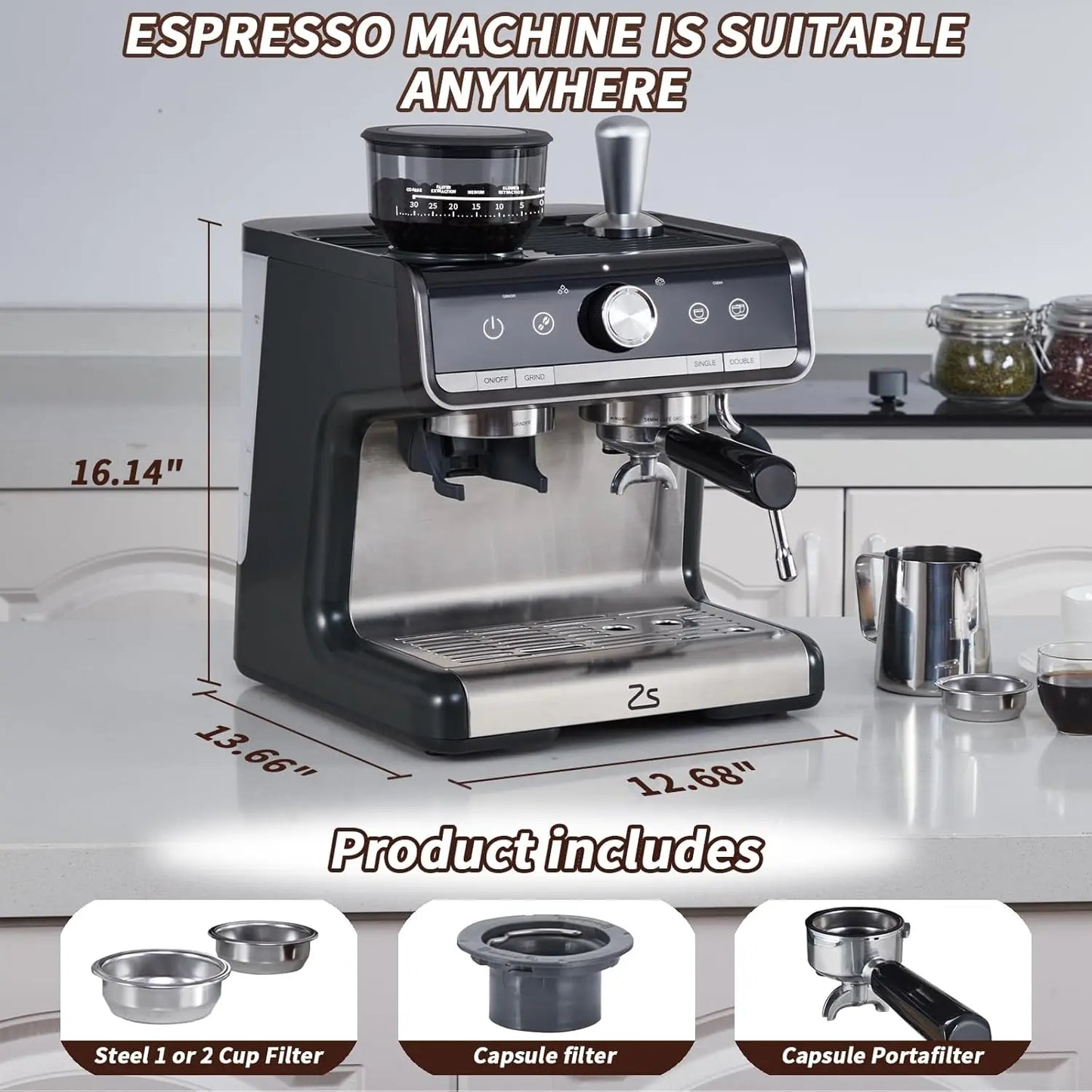 Acekool Espresso Machine With Grinder And Milk Frother