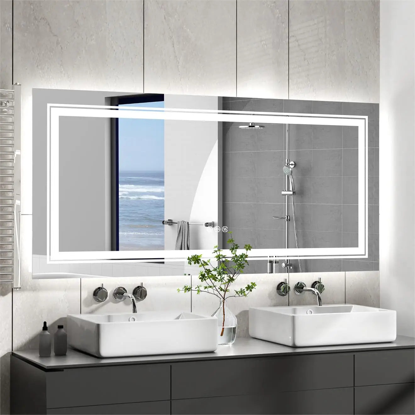 Bathroom Mirror LED Backlit Anti-Fog Wall Mounted Vanity