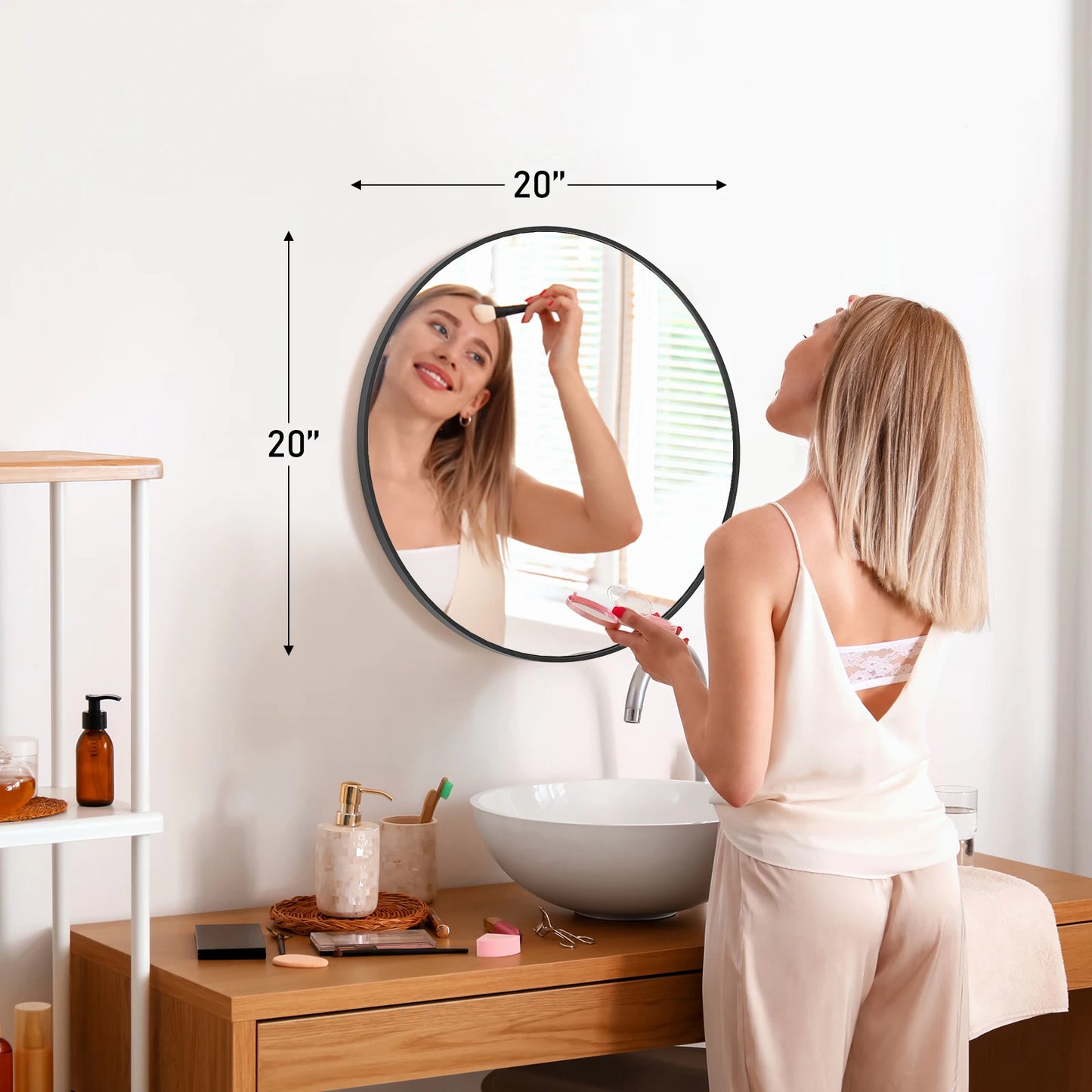 JHK Mirror Round Vanity Matte Metal Framed Wall Mirror