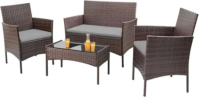 Outdoor Patio Furniture Set Rattan Wicker 4-Piece for Garden