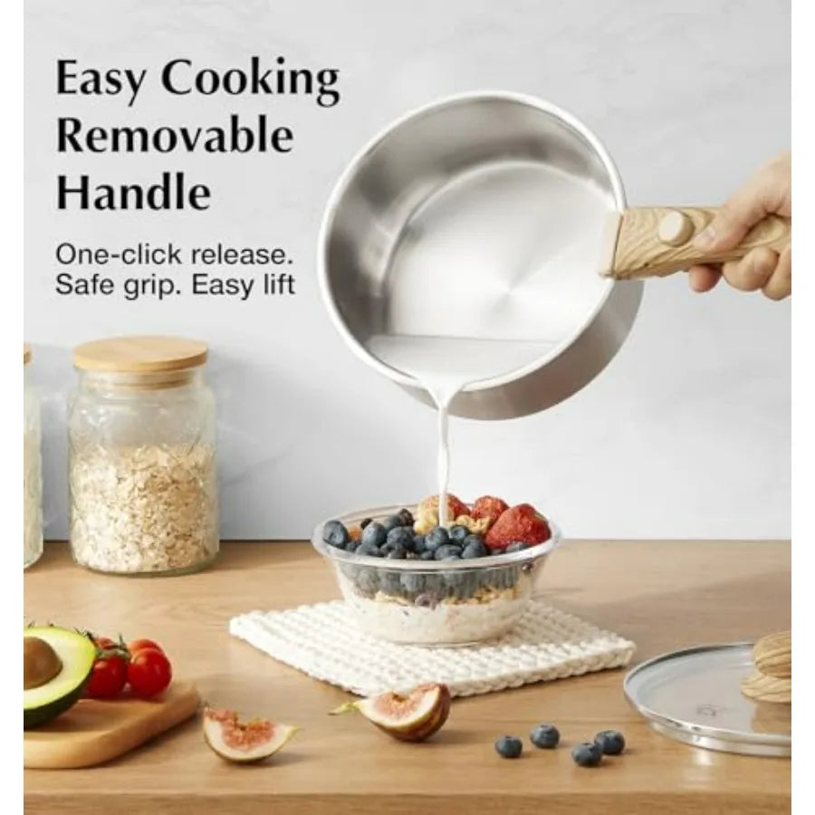 Saucepan Set Stainless Steel Tri Ply With Removable Handles