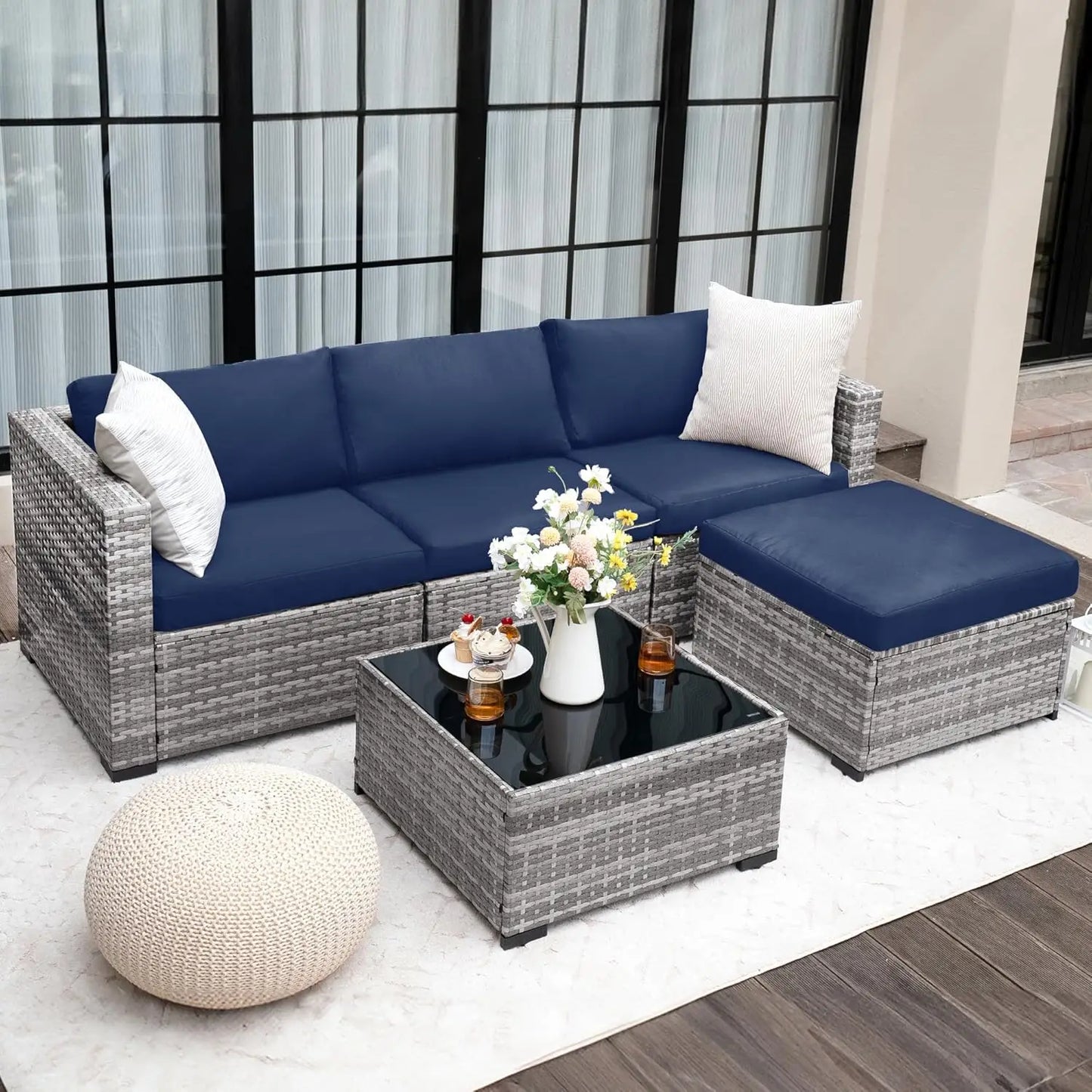 Patio Sectional Sofa With All Weather Wicker Outdoor