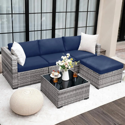 Patio Sectional Sofa With All Weather Wicker Outdoor