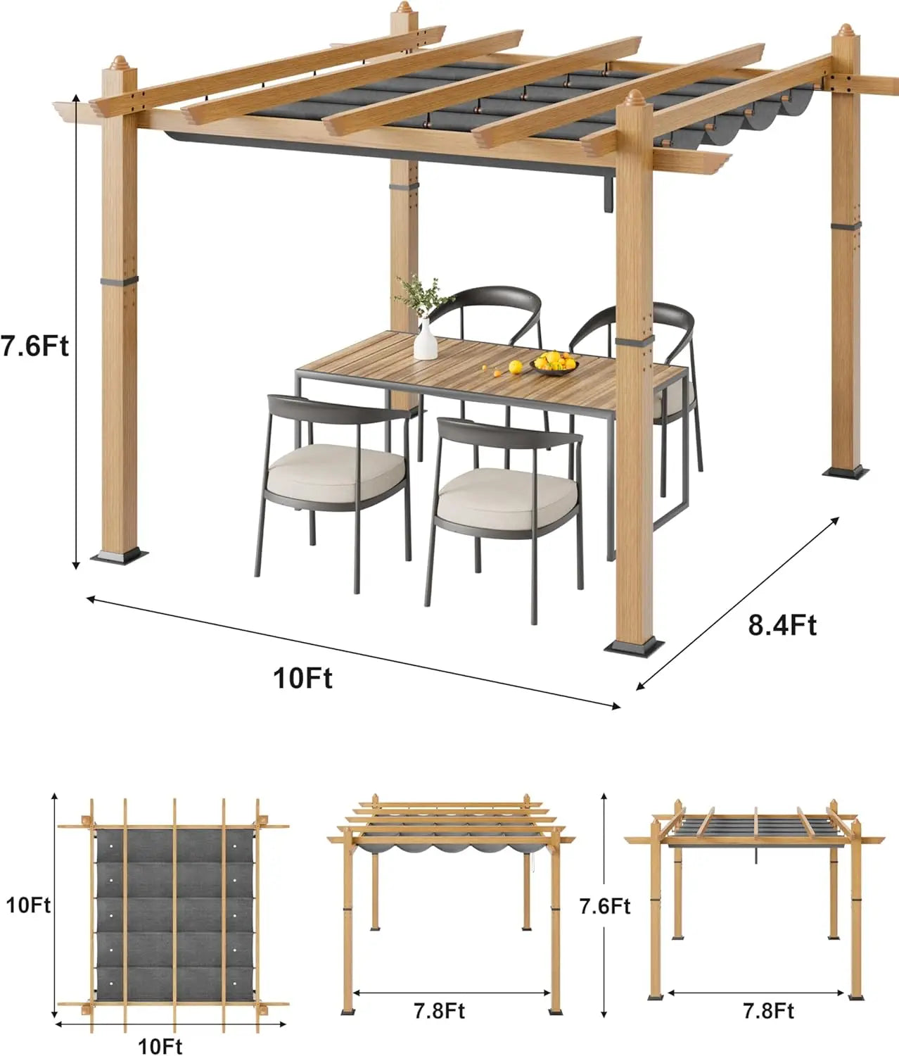 HiMISS Pergola Retractable Canopy Aluminum Alloy Frame