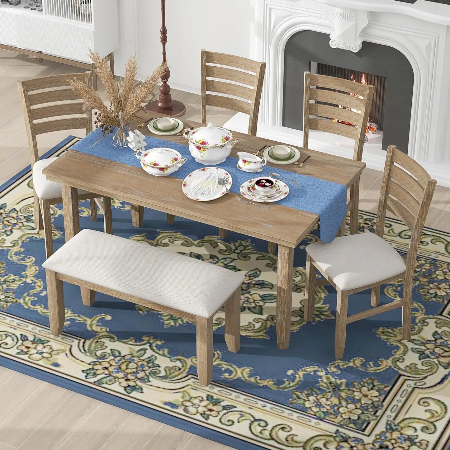 Dining Table Set With Upholstered Chairs For Everyday Family Dining