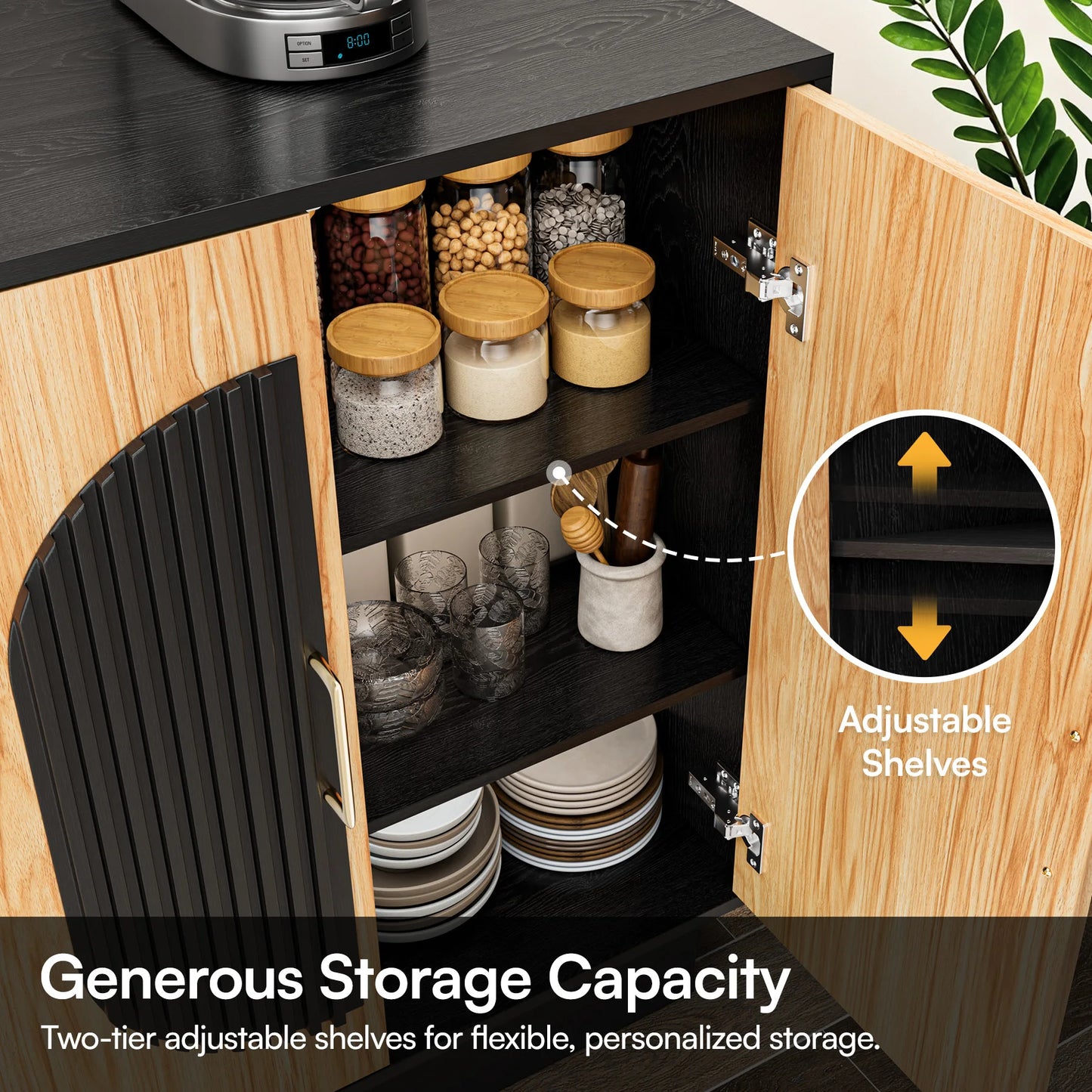 Modular Credenza Fluted Wood Storage Cabinet Living Room