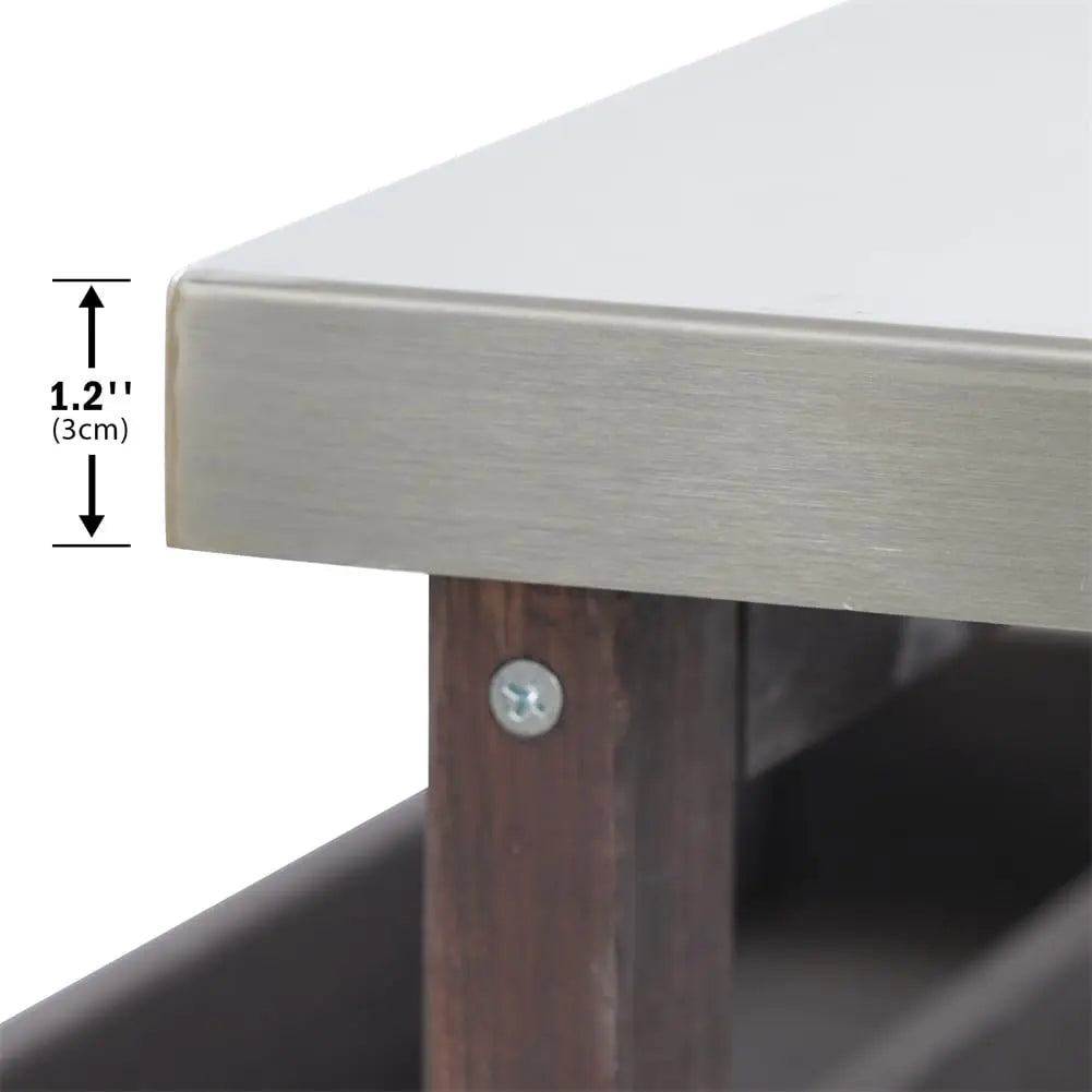 Outdoor Grill Table Stainless Steel Top Wood Kitchen Island Cabinet