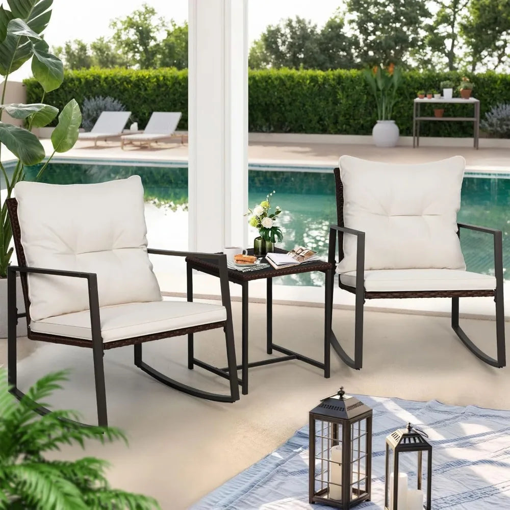Patio Bistro Set Wicker With Glass Coffee Table Outdoor