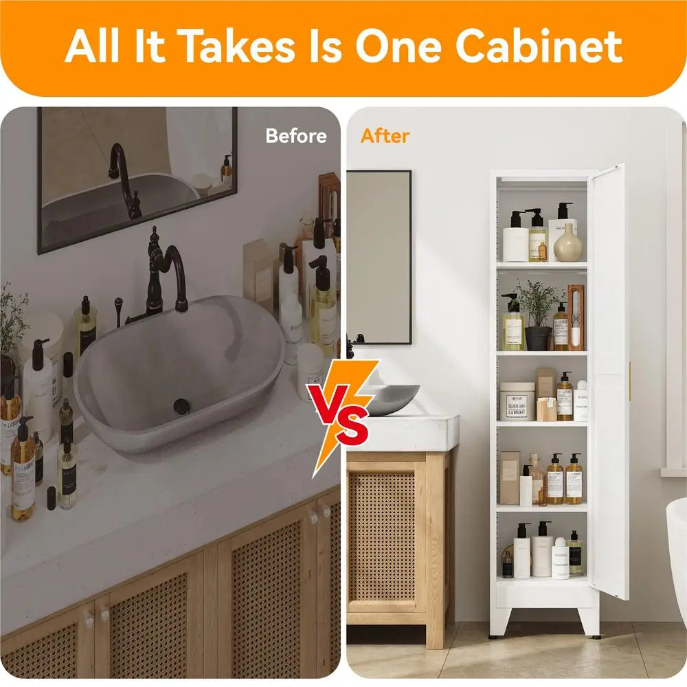 Metal Storage Cabinet With Reversible Doors For Home Organization