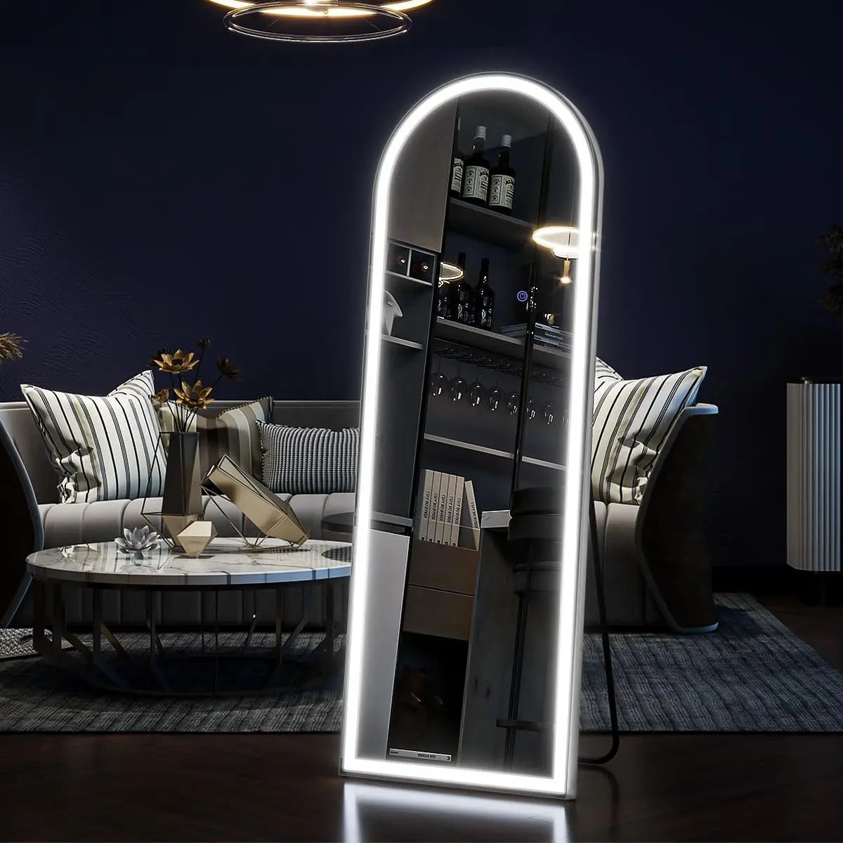 Koonmi Arched Full Length Mirror With LED Lights And Stand