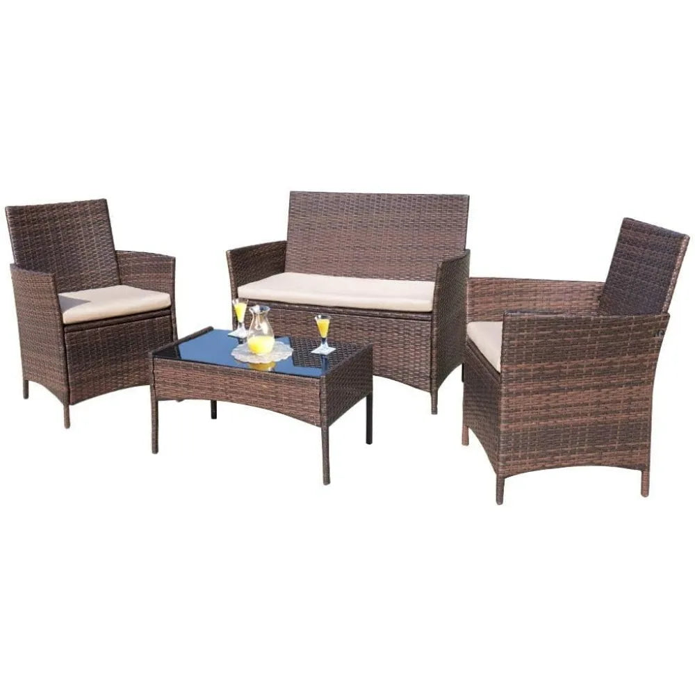 Outdoor Patio Furniture Set Rattan Wicker 4-Piece for Garden
