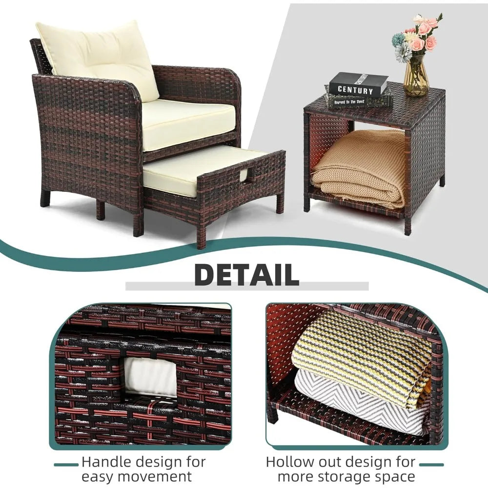 PAMAPIC 5-Piece Rattan Patio Furniture Set With Ottomans