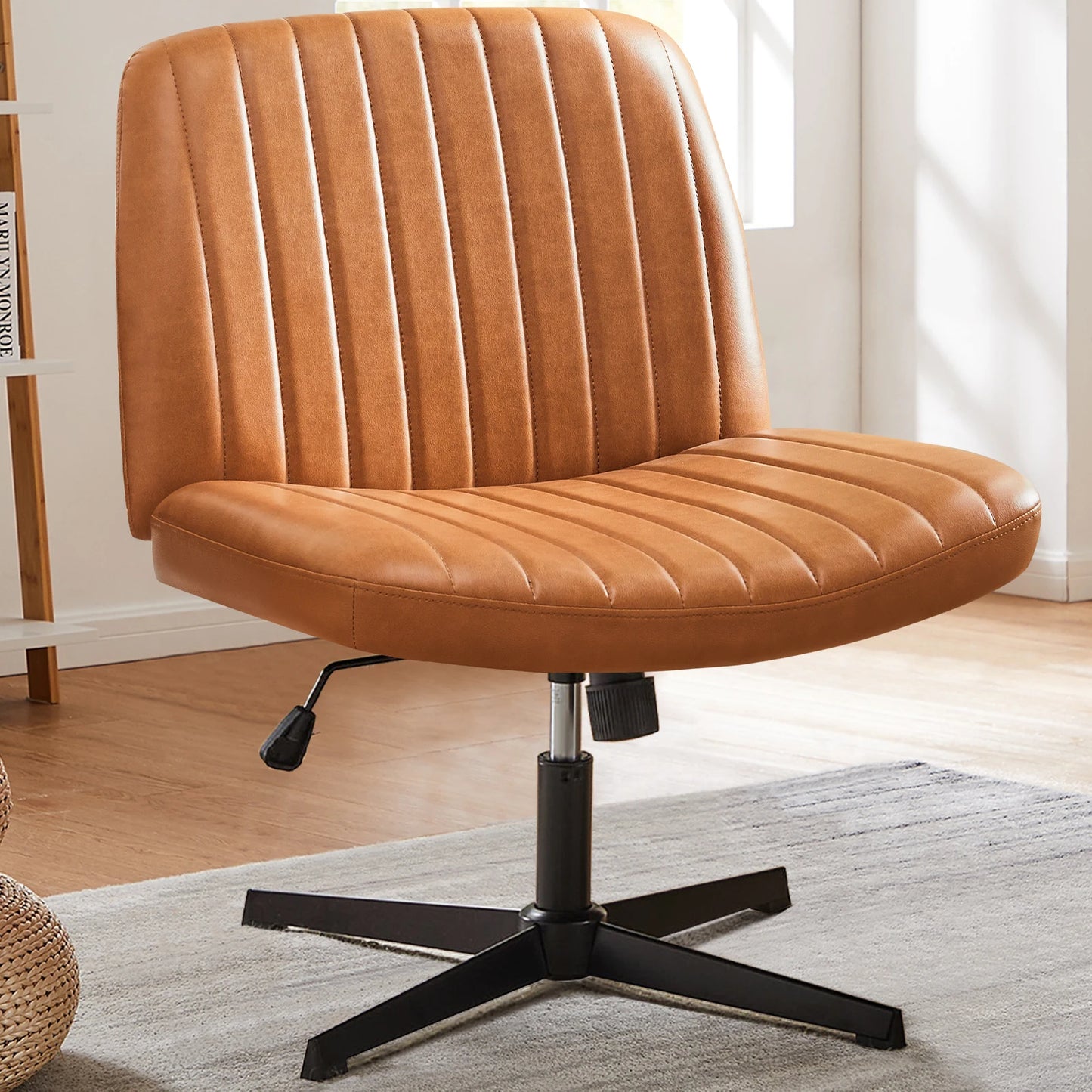 JHK Armless Rocking Office Chair With Fabric Upholstery