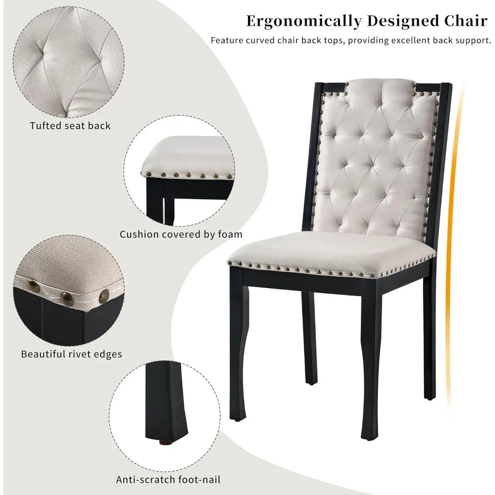 MKDK Dining Table Set Tufted Chairs Premium Comfort
