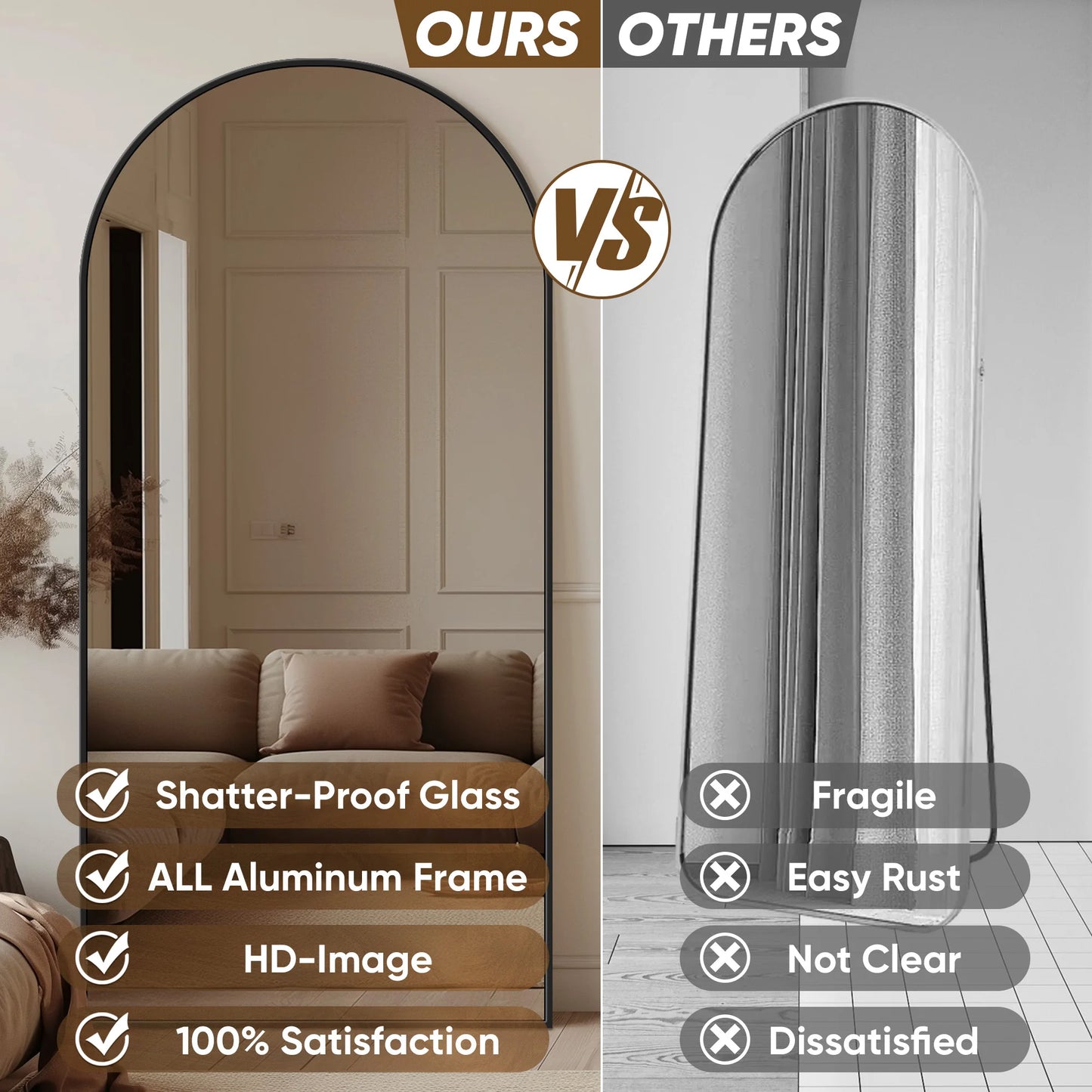 Antok Arch Floor Mirror Freestanding Full Length Glass