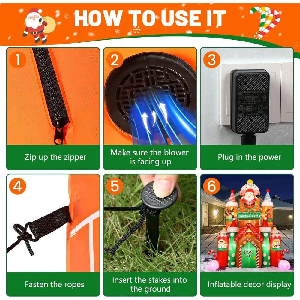 XMSJ Inflatable Candy Castle With LED Lights Outdoor Display