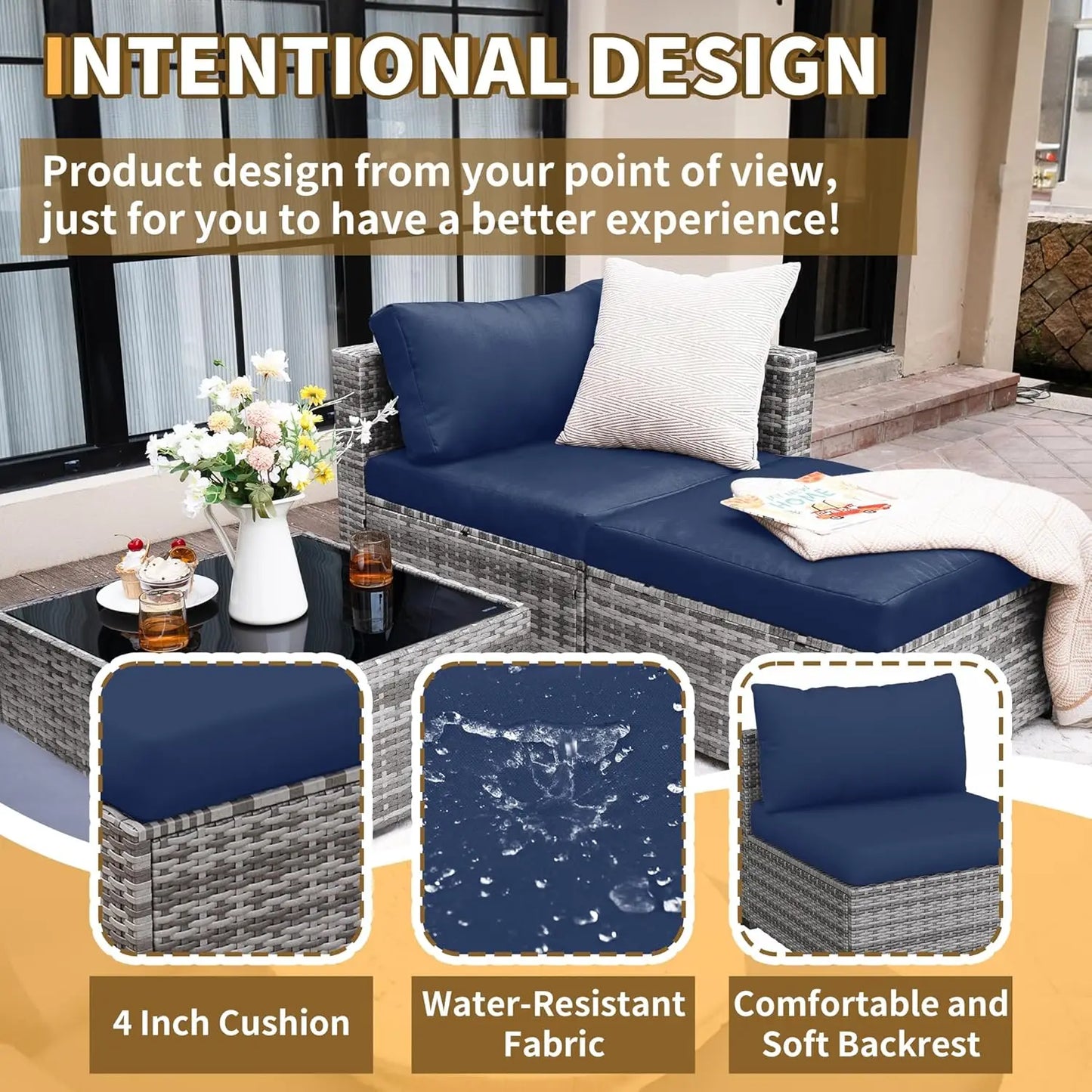 Patio Sectional Sofa With All Weather Wicker Outdoor