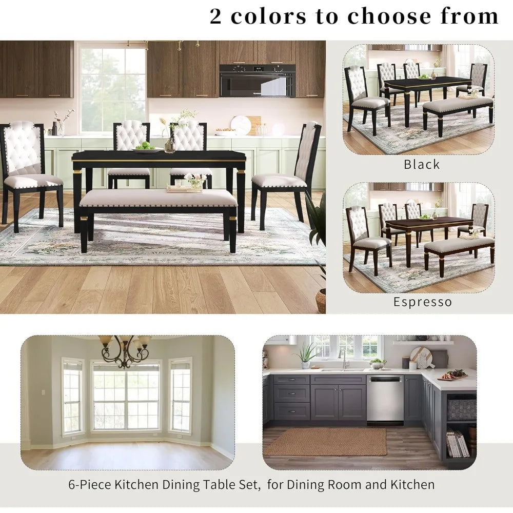 MKDK Dining Table Set Tufted Chairs Premium Comfort