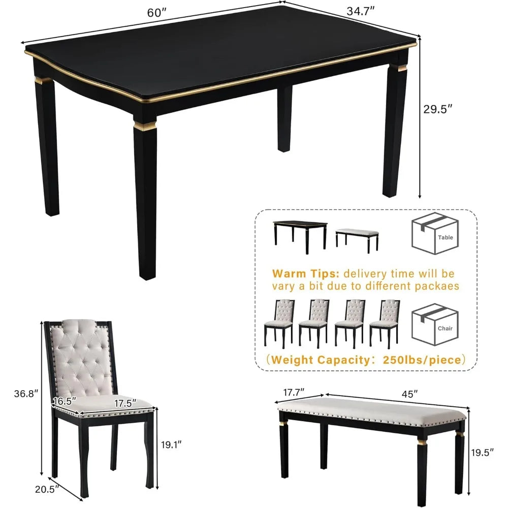 MKDK Dining Table Set Tufted Chairs Premium Comfort
