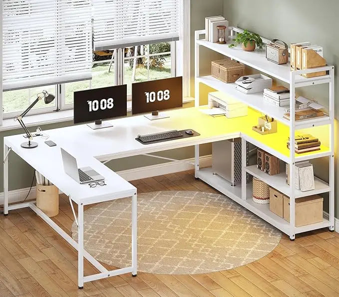 L Shaped Desk With Power Outlet For Home Office Setup