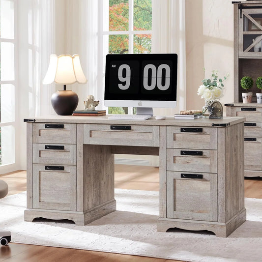 General Use Farmhouse Executive Desk With USB Charging Station