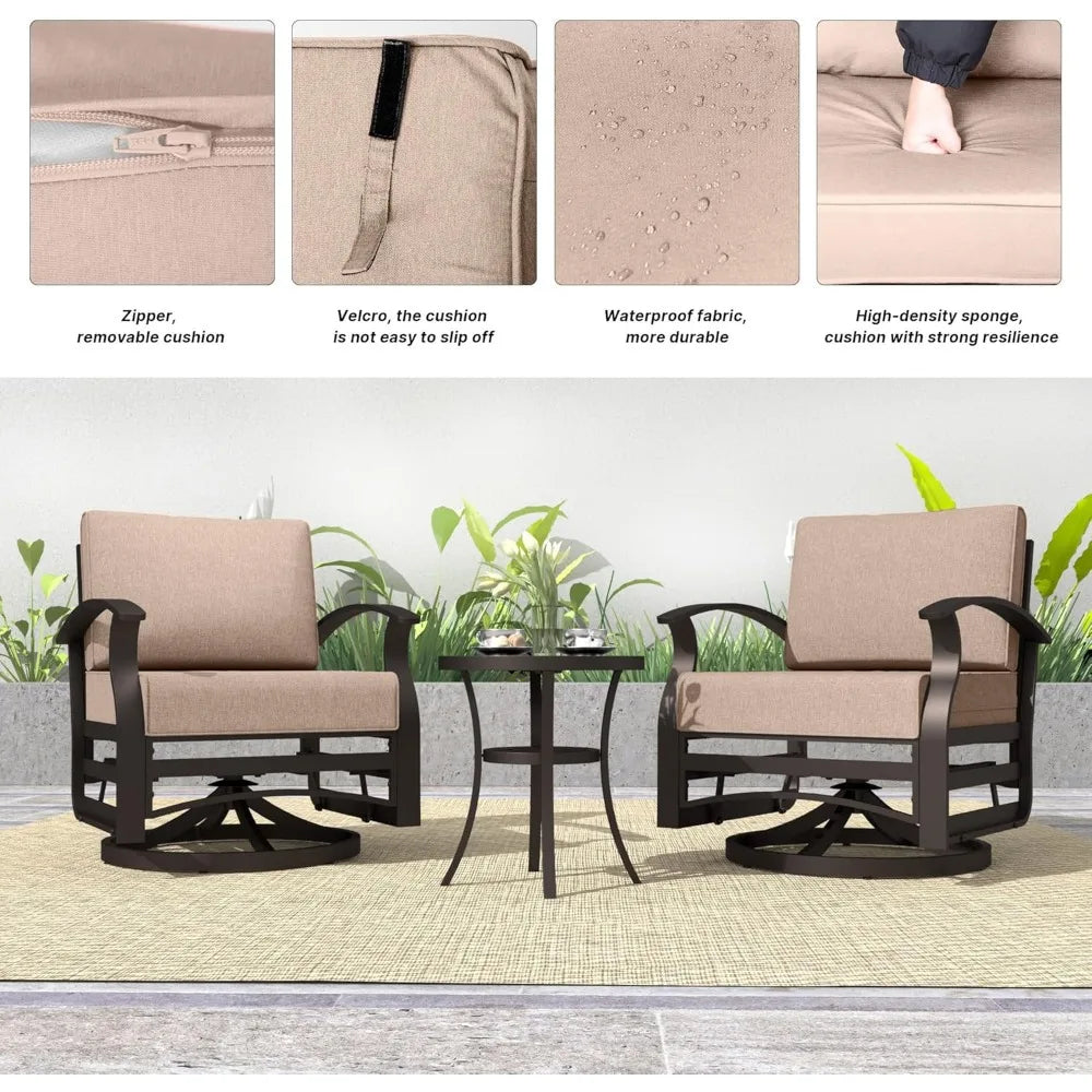 Patio Set Aluminum Swivel Rockers with Glass Table