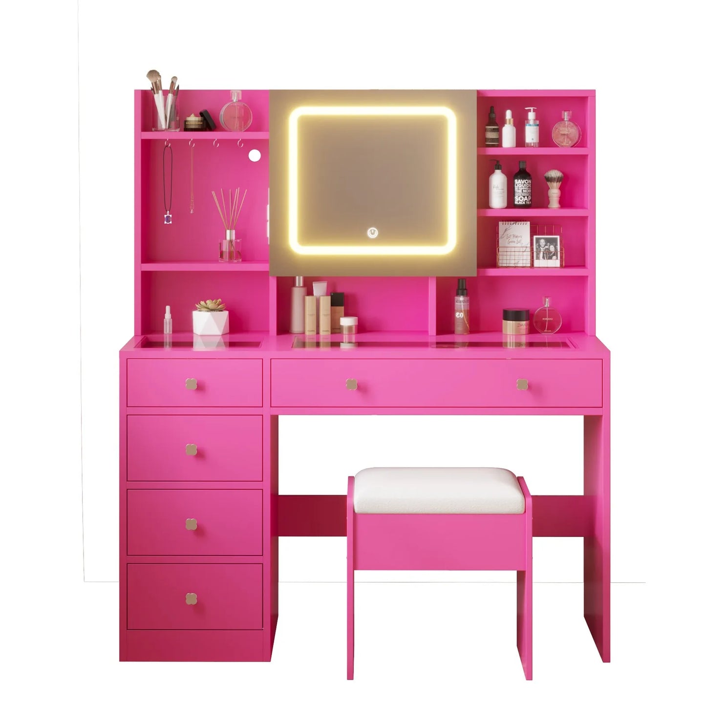 Makeup Vanity With Charging Station And Mirror Lights