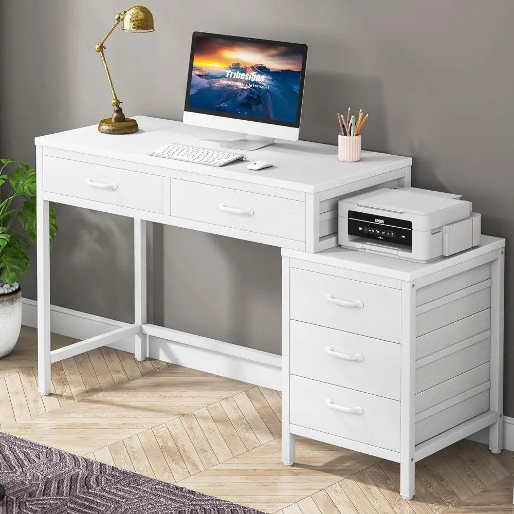 Computer Desk With 5 Drawers And Reversible Cabinet