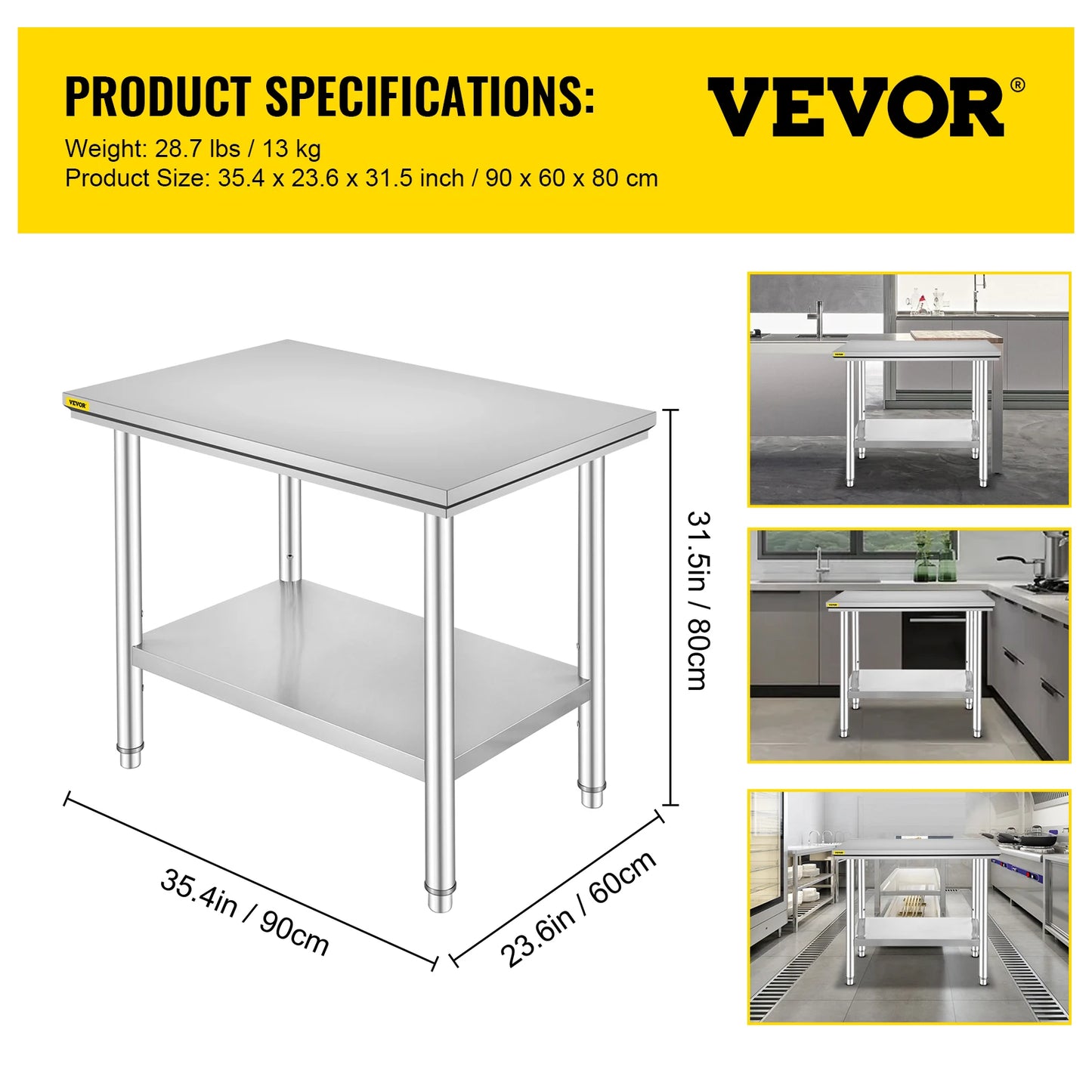 Kitchen Work Bench Stainless Steel Prep Table For Commercial Use