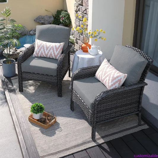 XMSJ Patio Furniture Set Outdoor All-Weather High-Back Wicker 2-Piece Cushions