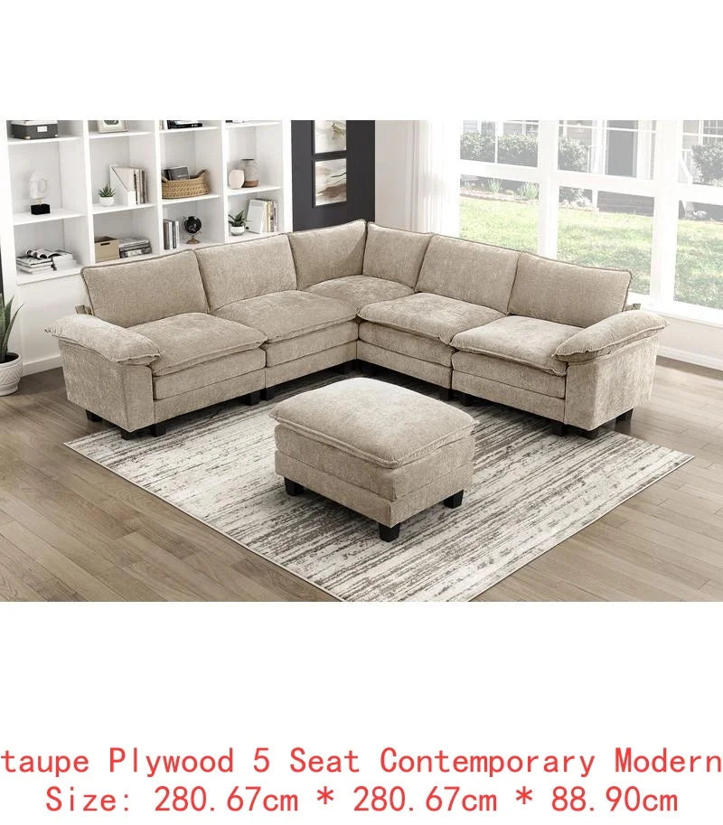 Modular Sectional Sofa Set With Plush Chenille Upholstery
