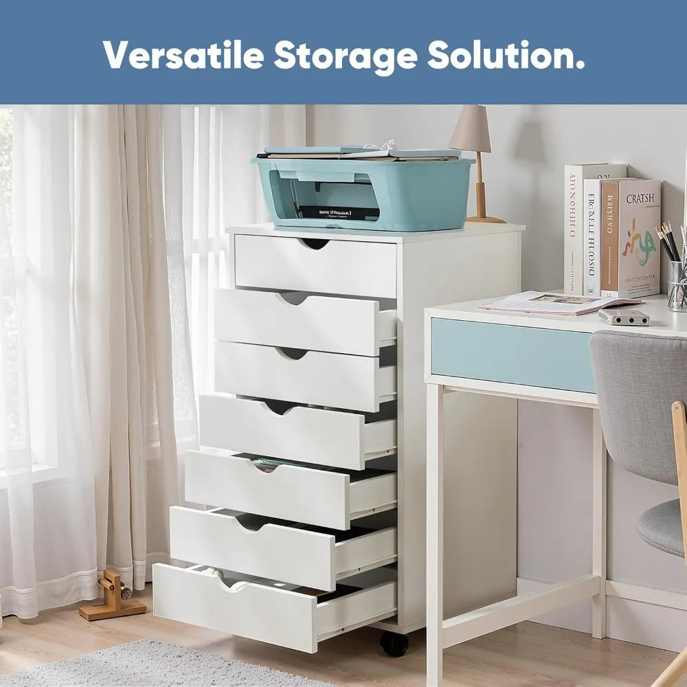 Mobile 7-Drawer File Cabinet With Wheels For Home Office Organizer