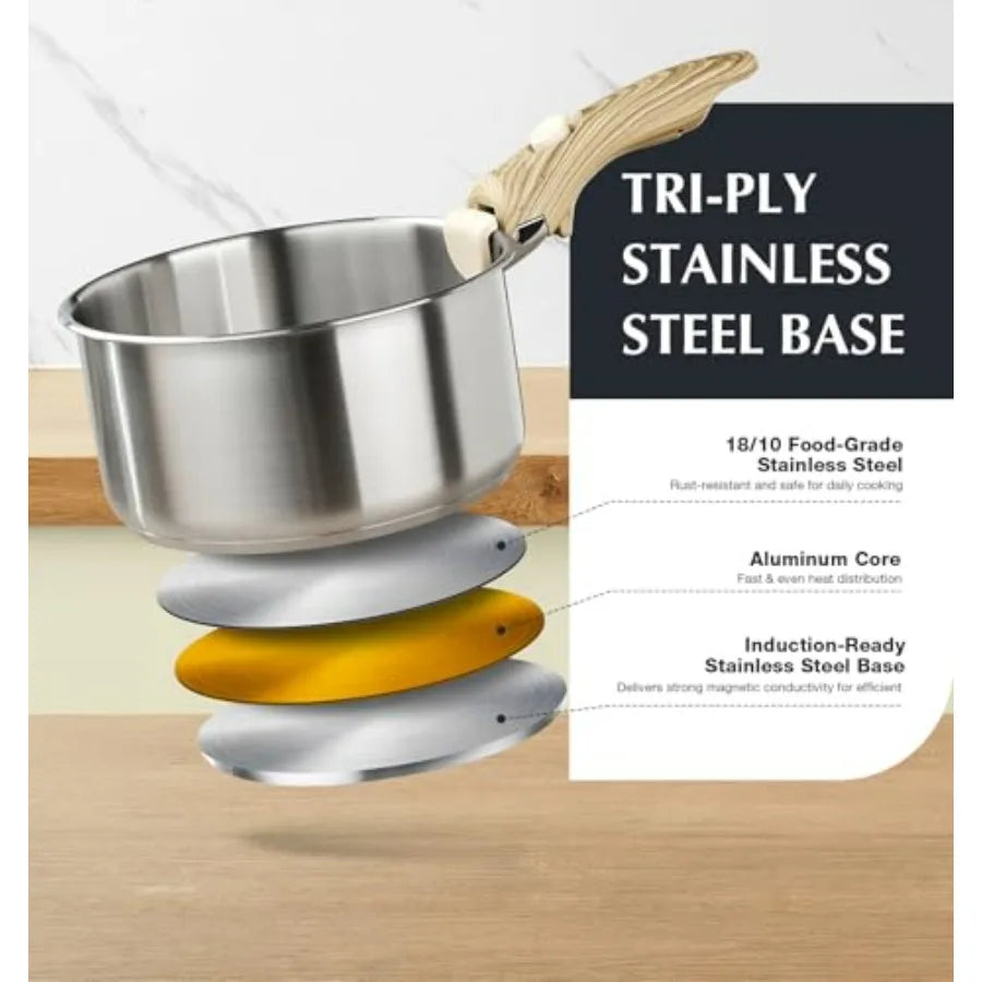 Saucepan Set Stainless Steel Tri Ply With Removable Handles