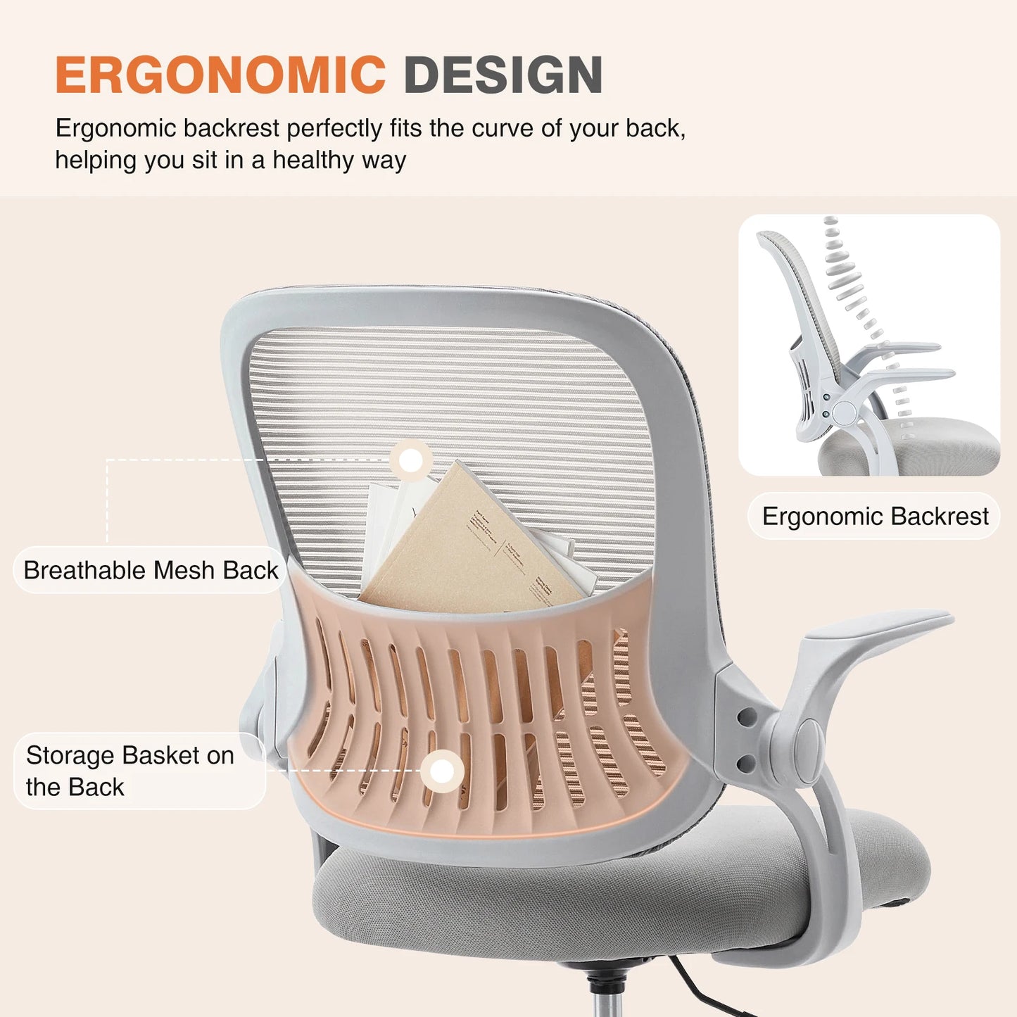JHK Office Chair Ergonomic Mesh Backrest Adjustable Height