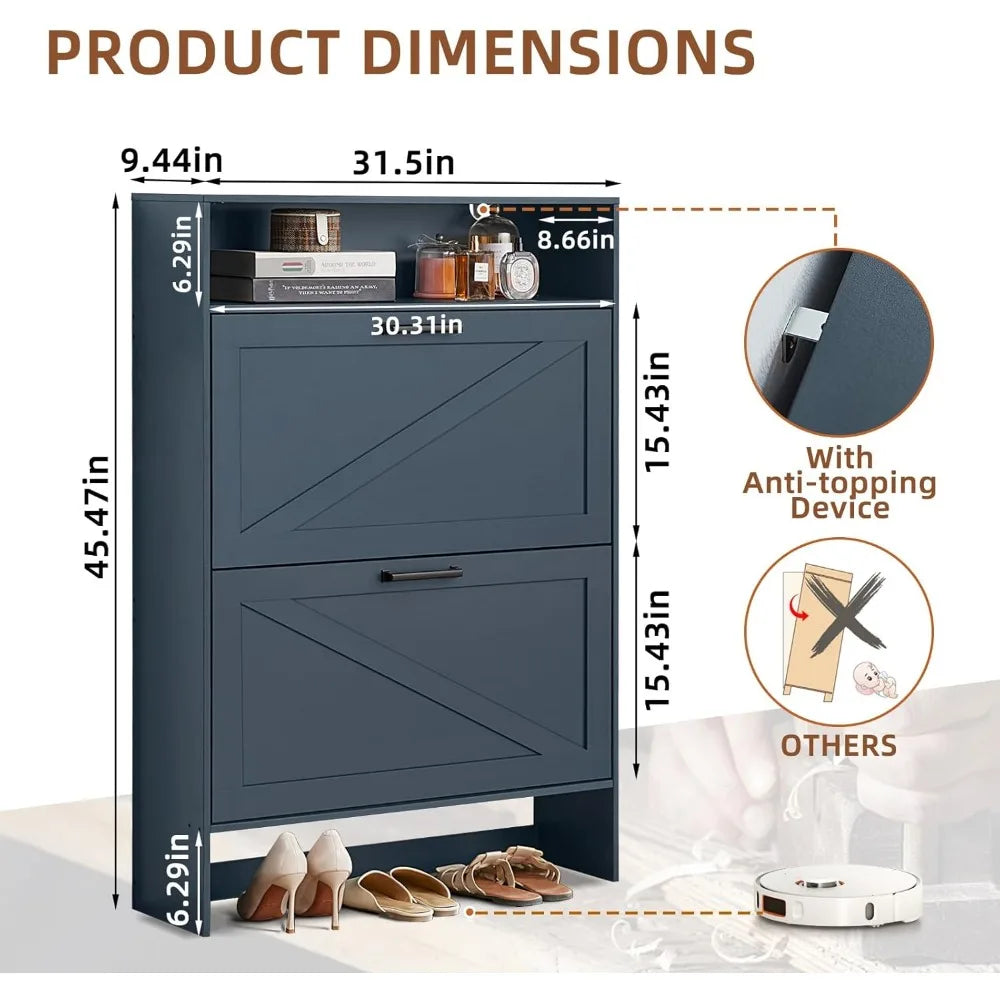 ZHUXIANG Narrow Shoe Storage Cabinet With Drawers Space-Saving