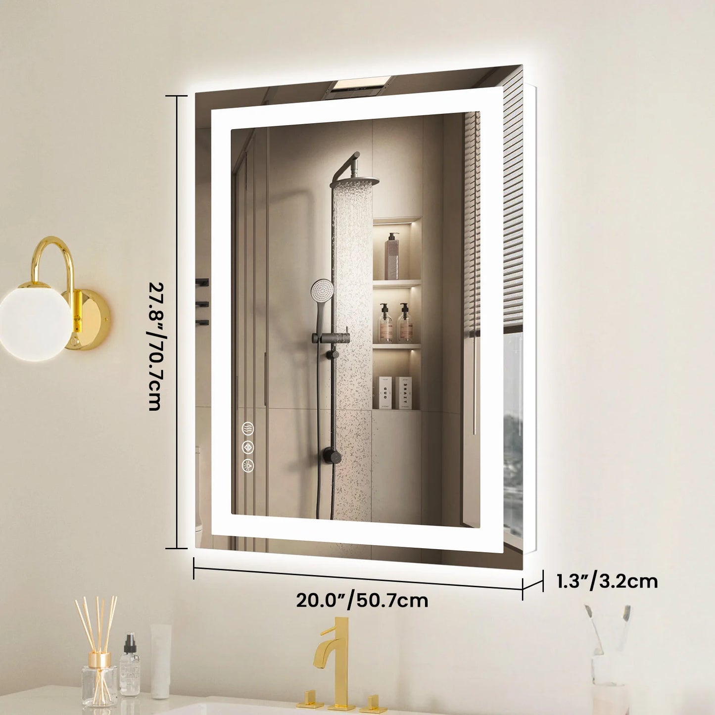 JHK LED Backlit Vanity Mirror With Memory Function And Tempered Glass