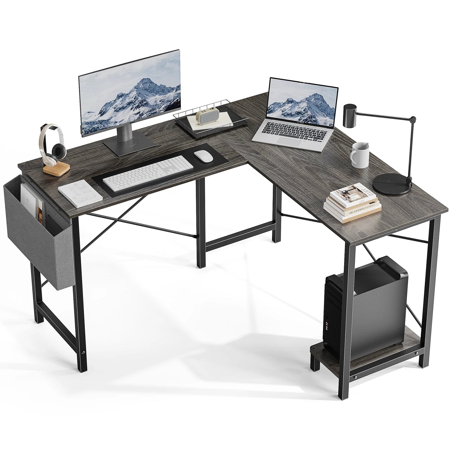 JHK Gaming Corner Desk L-Shaped With CPU Storage Shelf
