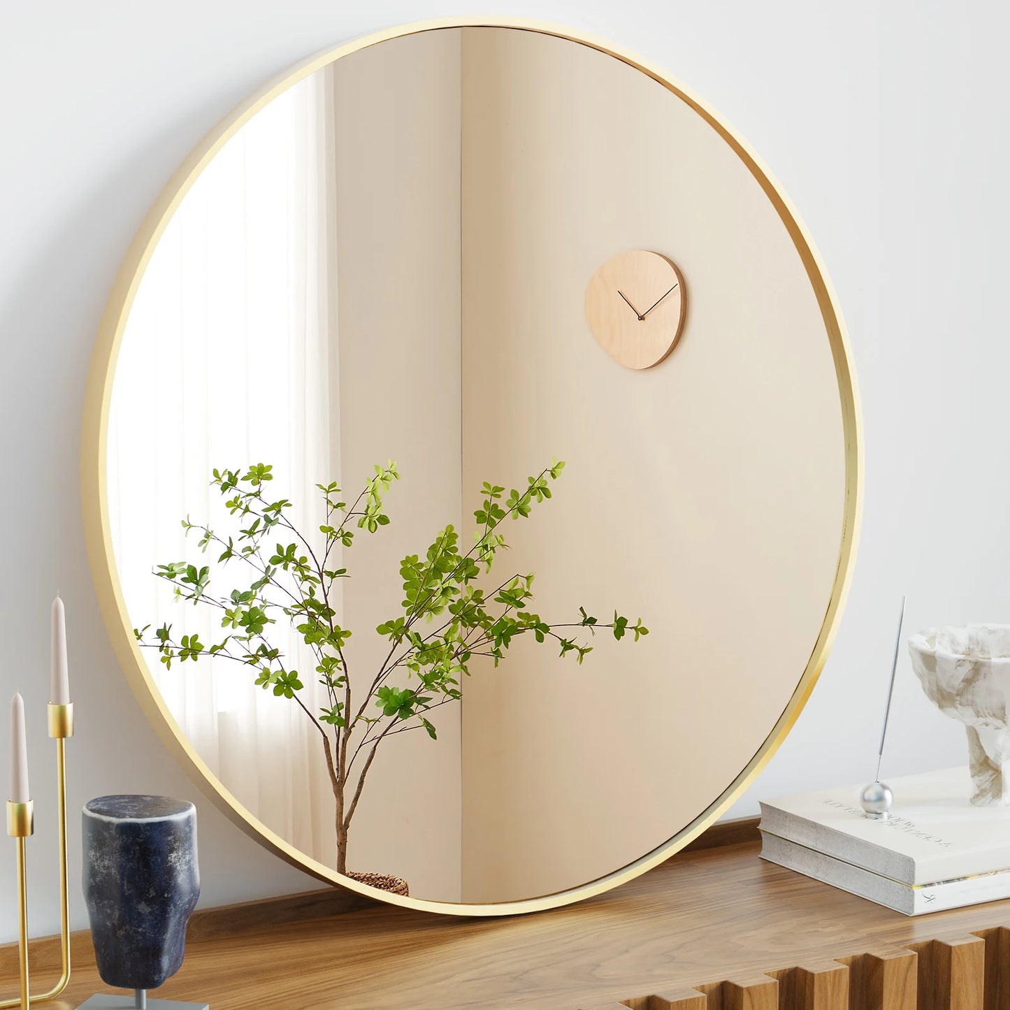 JHK Mirror Round Vanity Matte Metal Framed Wall Mirror