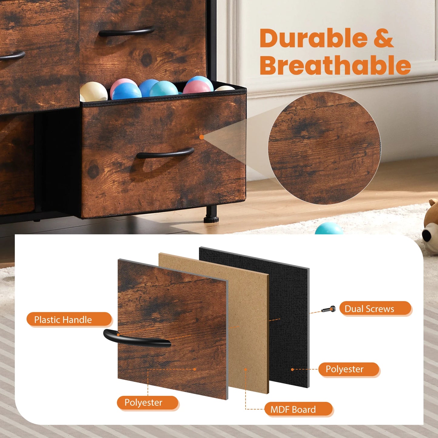 JHK Dresser With 9 Fabric Storage Drawers For Bedroom