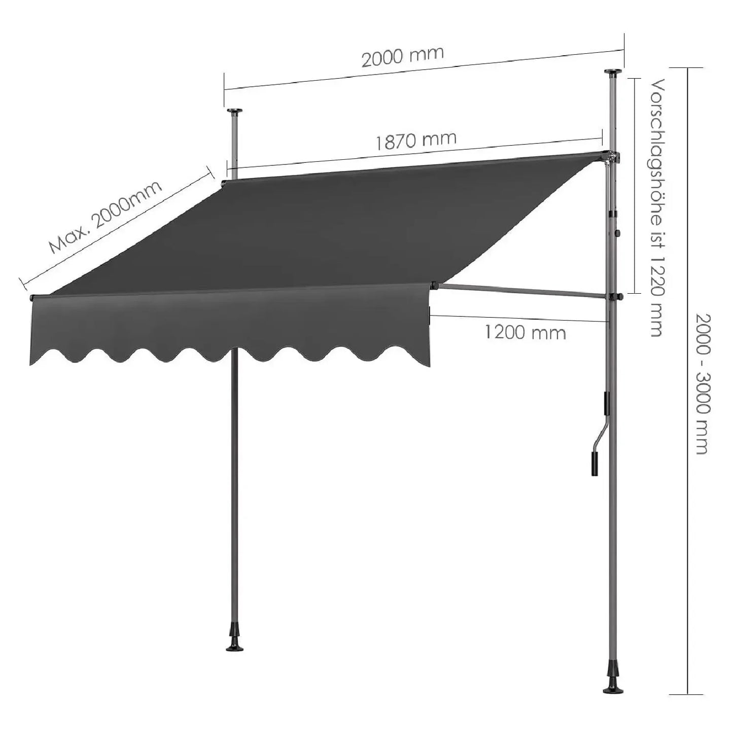 Awning Retractable Sun Shade With Hand Crank UV50 Clamp