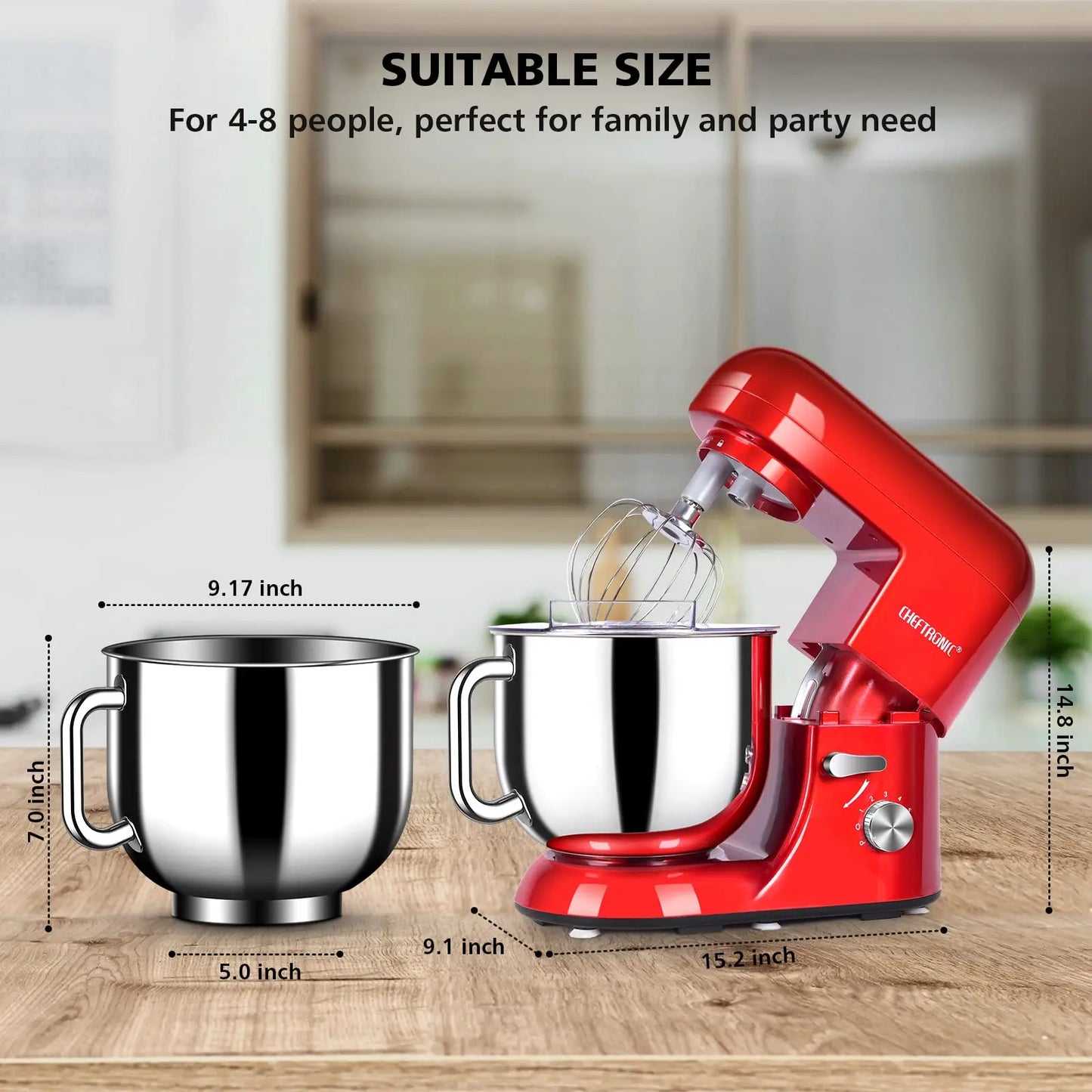 Cheftronic Stand Mixer 7 Qt Tilt-Head 650W 6-Speed US Plug