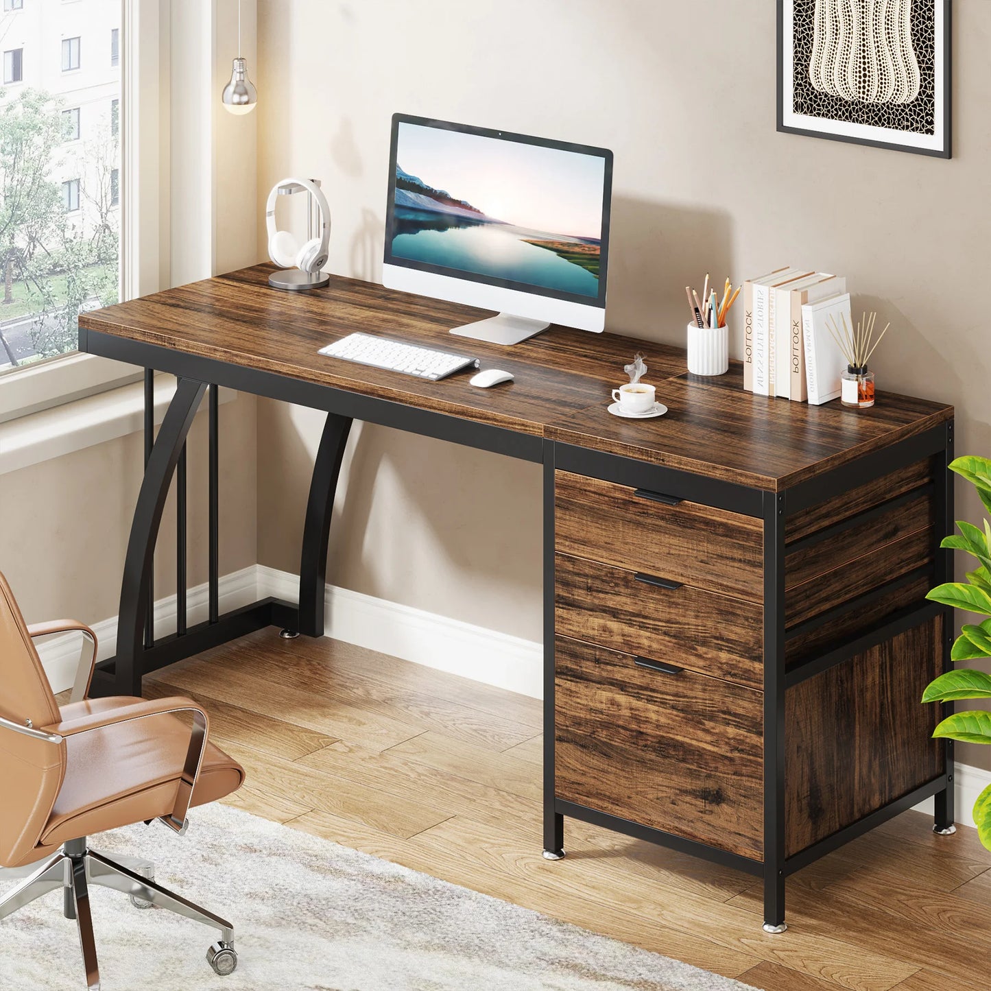Tribesigns Computer Desk Reversible Drawers PC Table
