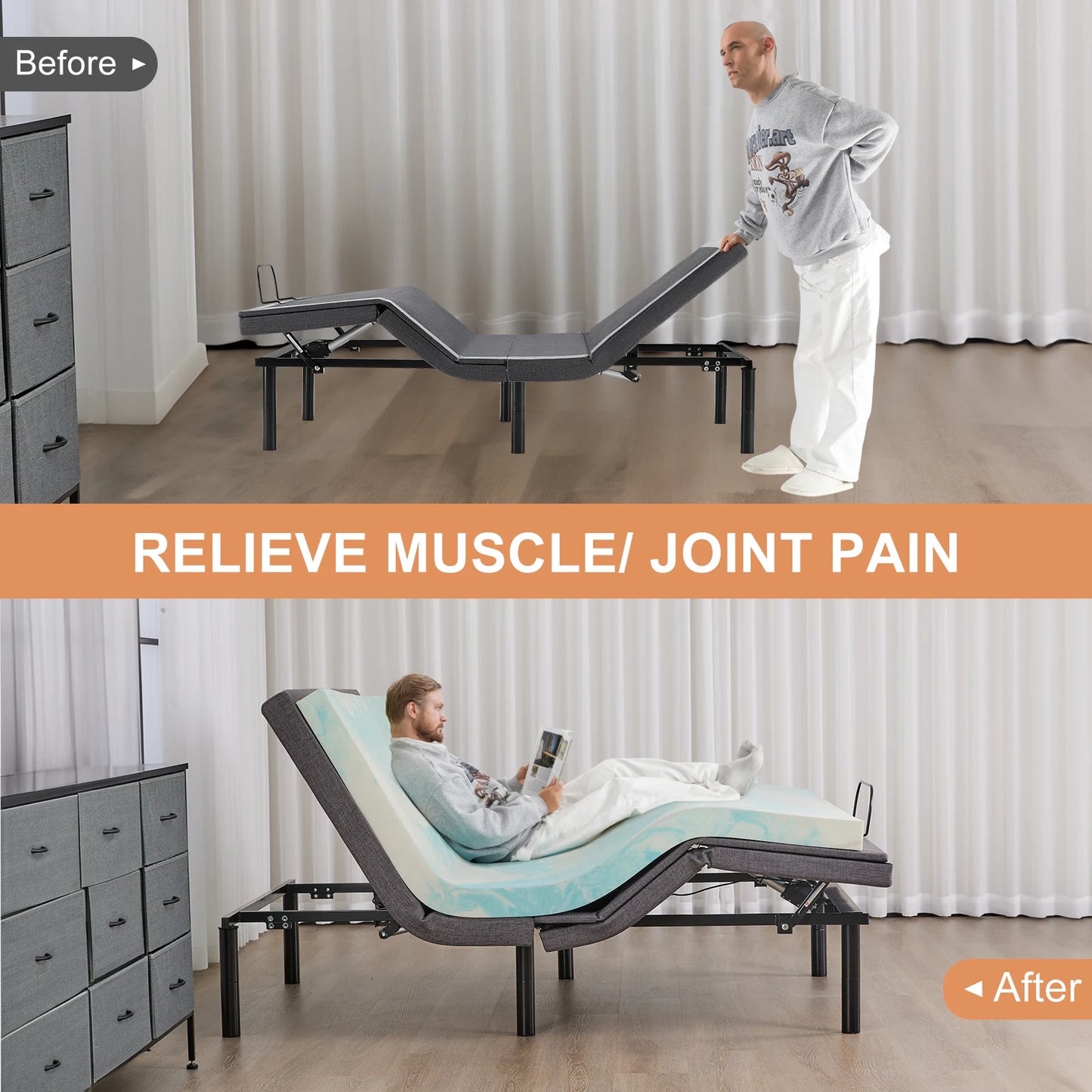 JHK Bed Frame With USB Ports For Sleep Health Comfort