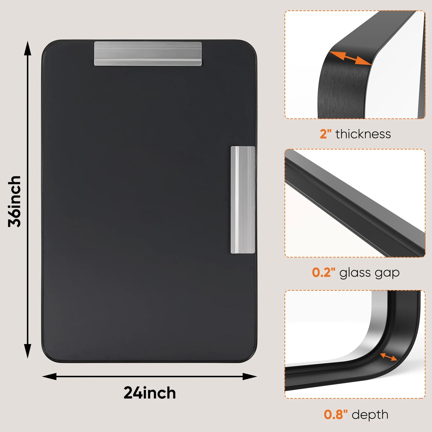 JHK Bathroom Mirror Matte Metal Framed, Rectangular, Clear Reflection