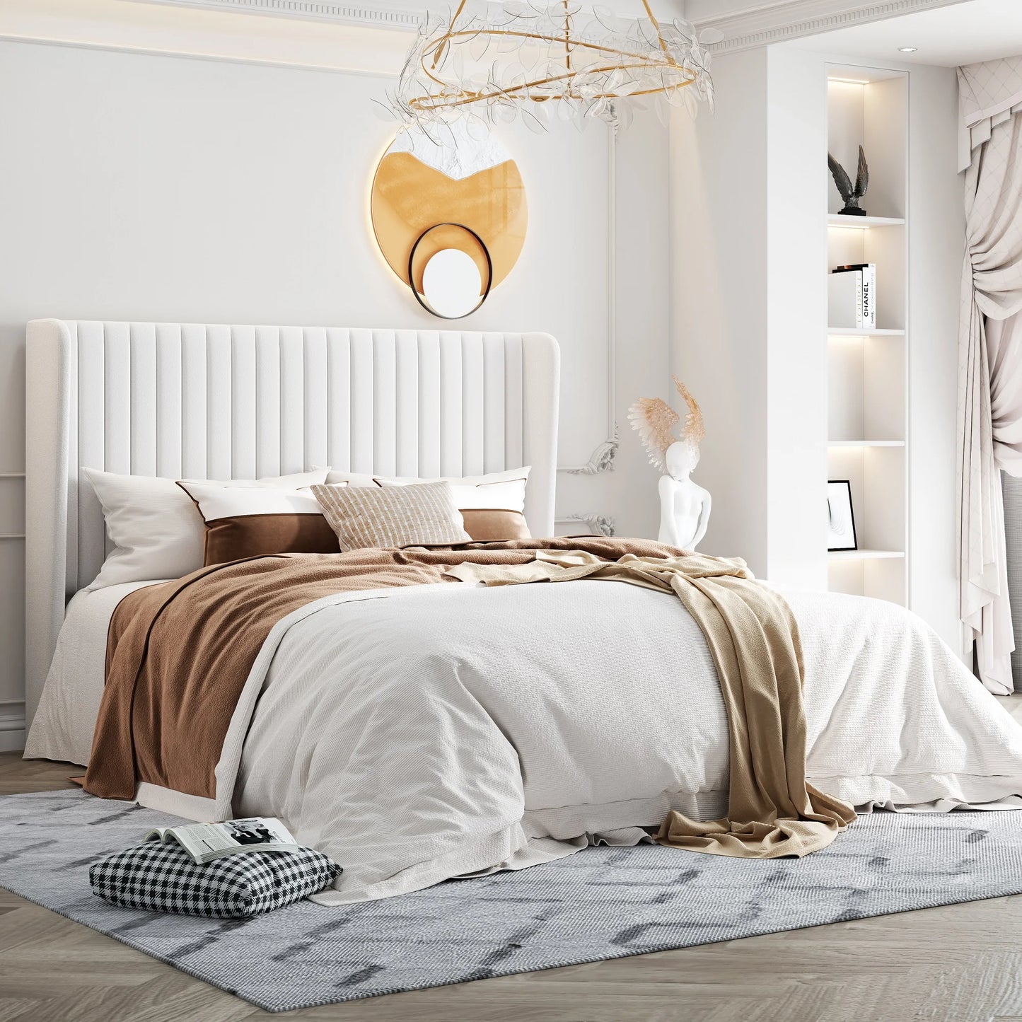 HOOMIC Velvet Bed Frame With Wingback Headboard Channel Tufted