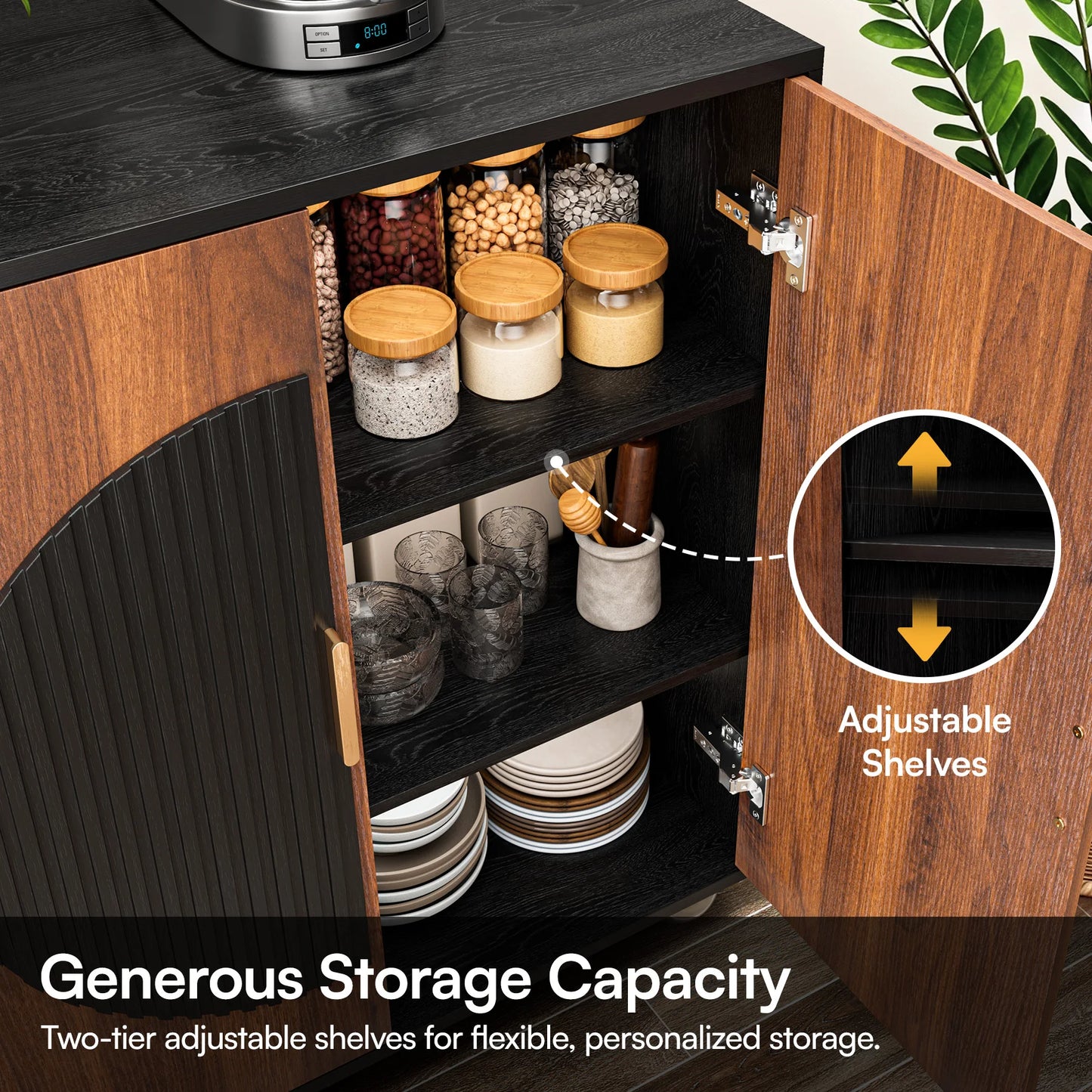 Modular Credenza Fluted Wood Storage Cabinet