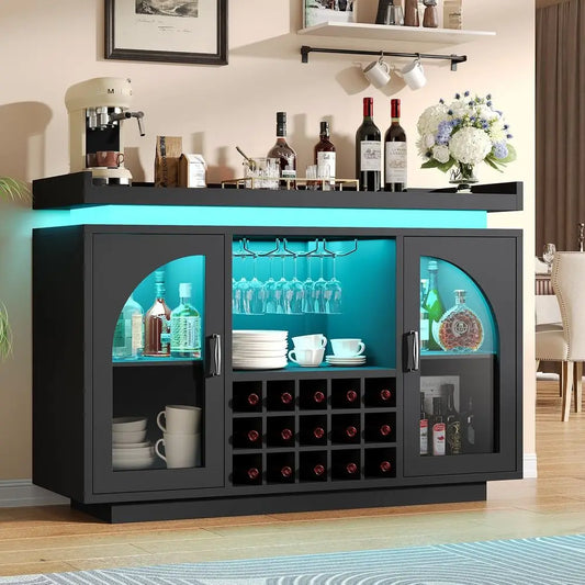 Wine Bar Cabinet Engineered Wood With Power Outlet