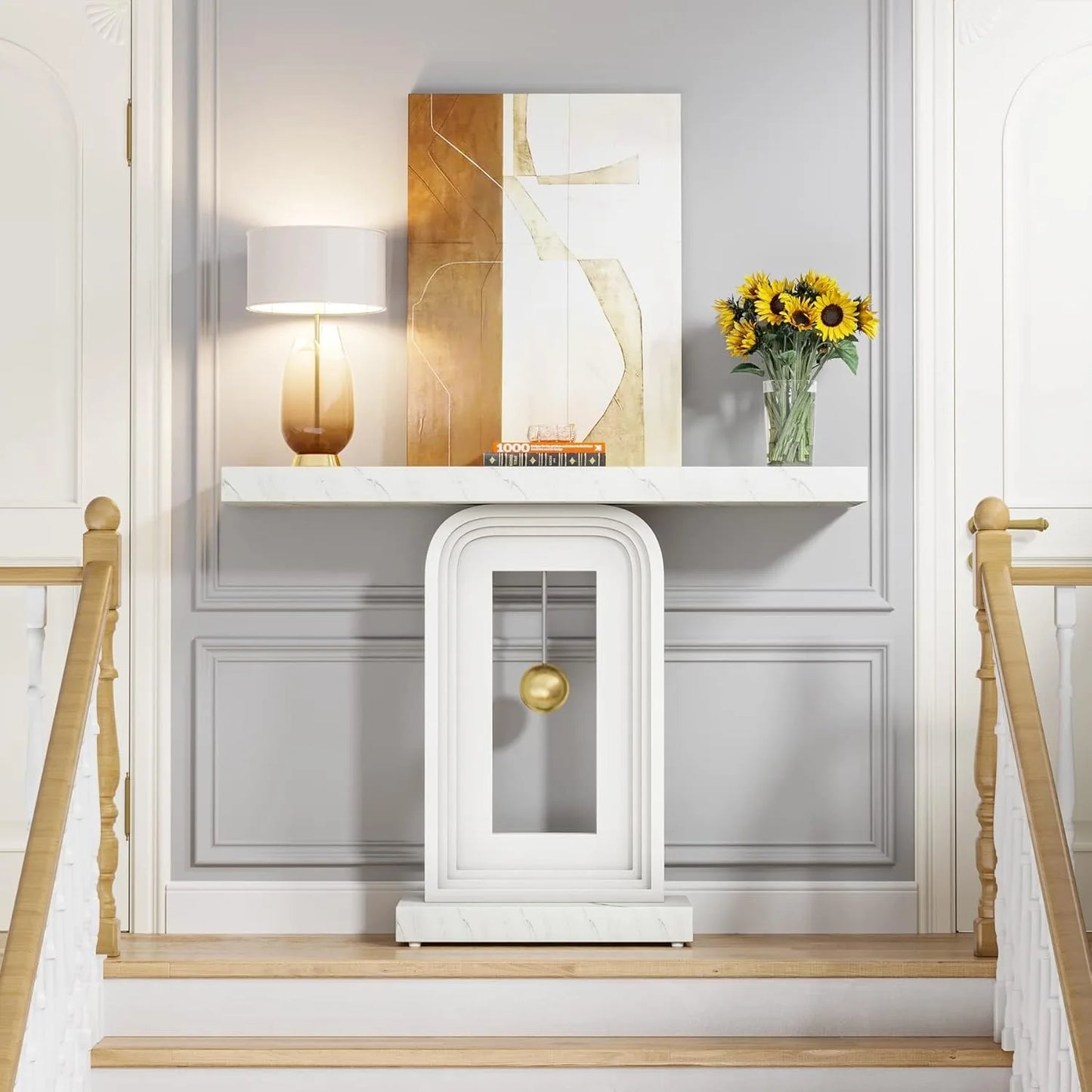 Little Tree Modern Console Table With Faux Marble Top