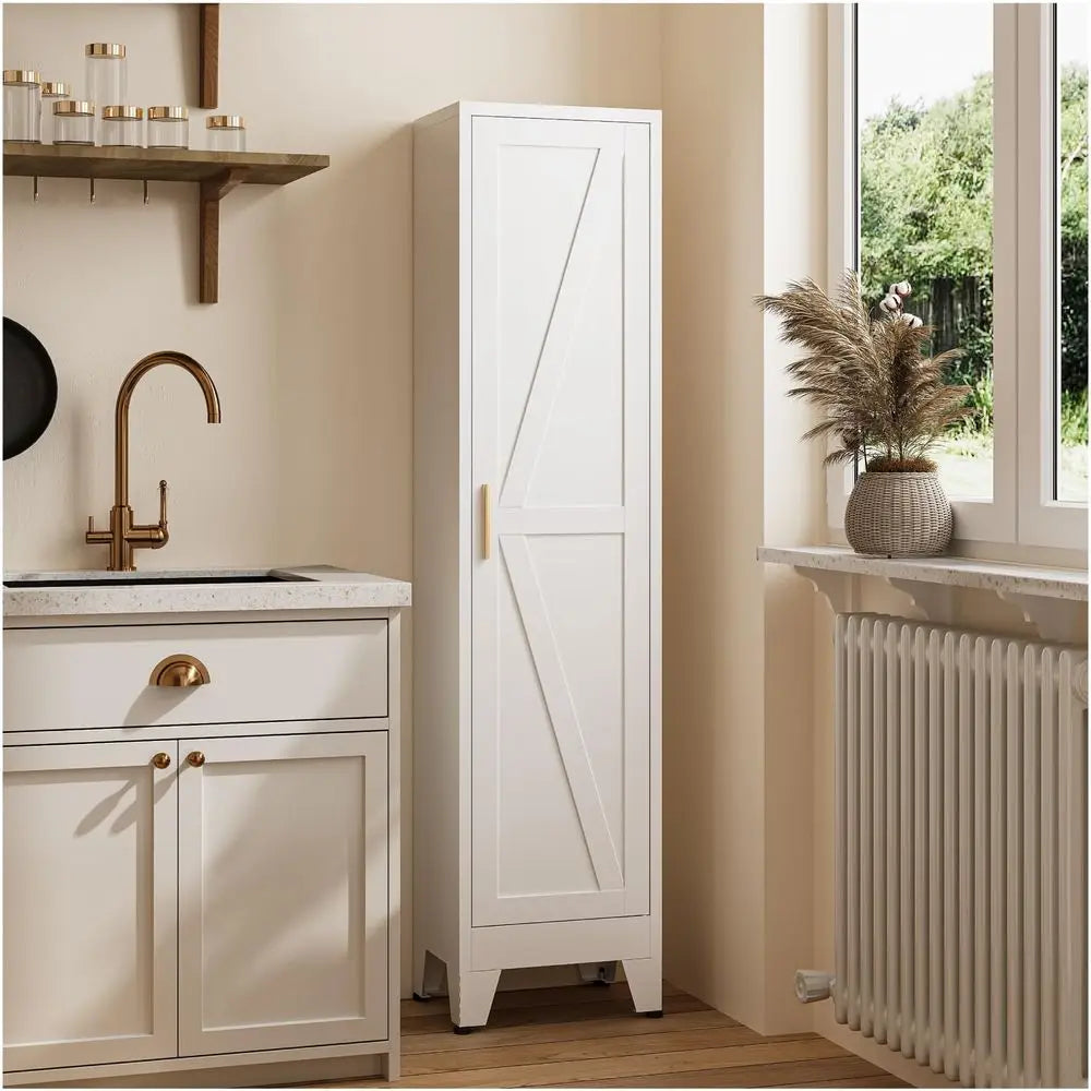 Metal Storage Cabinet With Reversible Doors For Home Organization